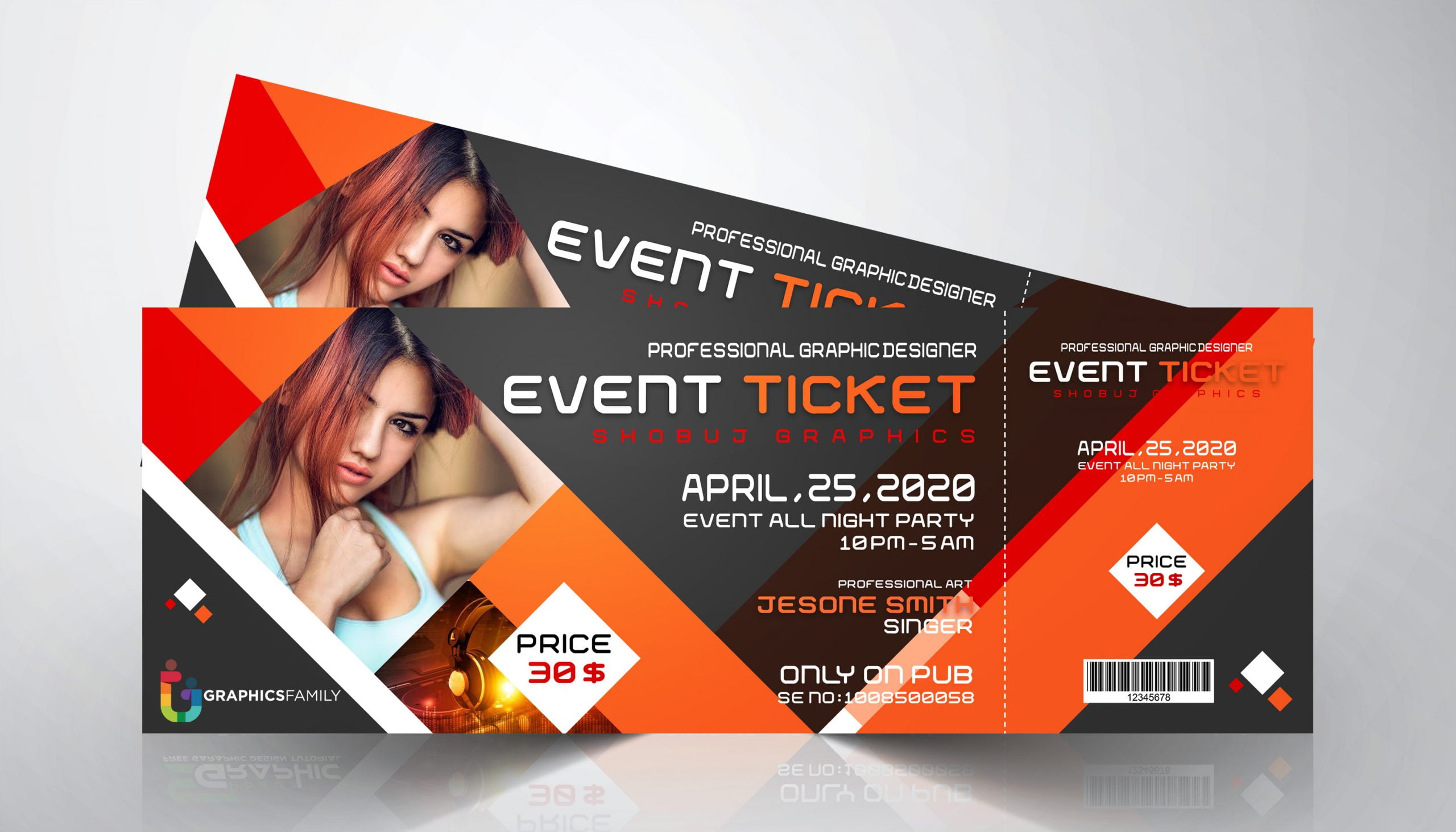 Night Club EventTicket Design Free Psd GraphicsFamily