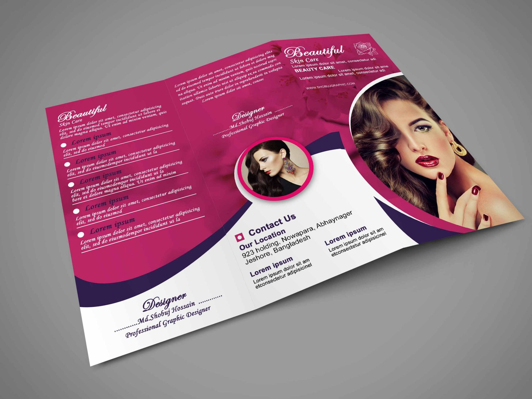 Beautiful Skin Care Tri Fold Brochure Template – GraphicsFamily