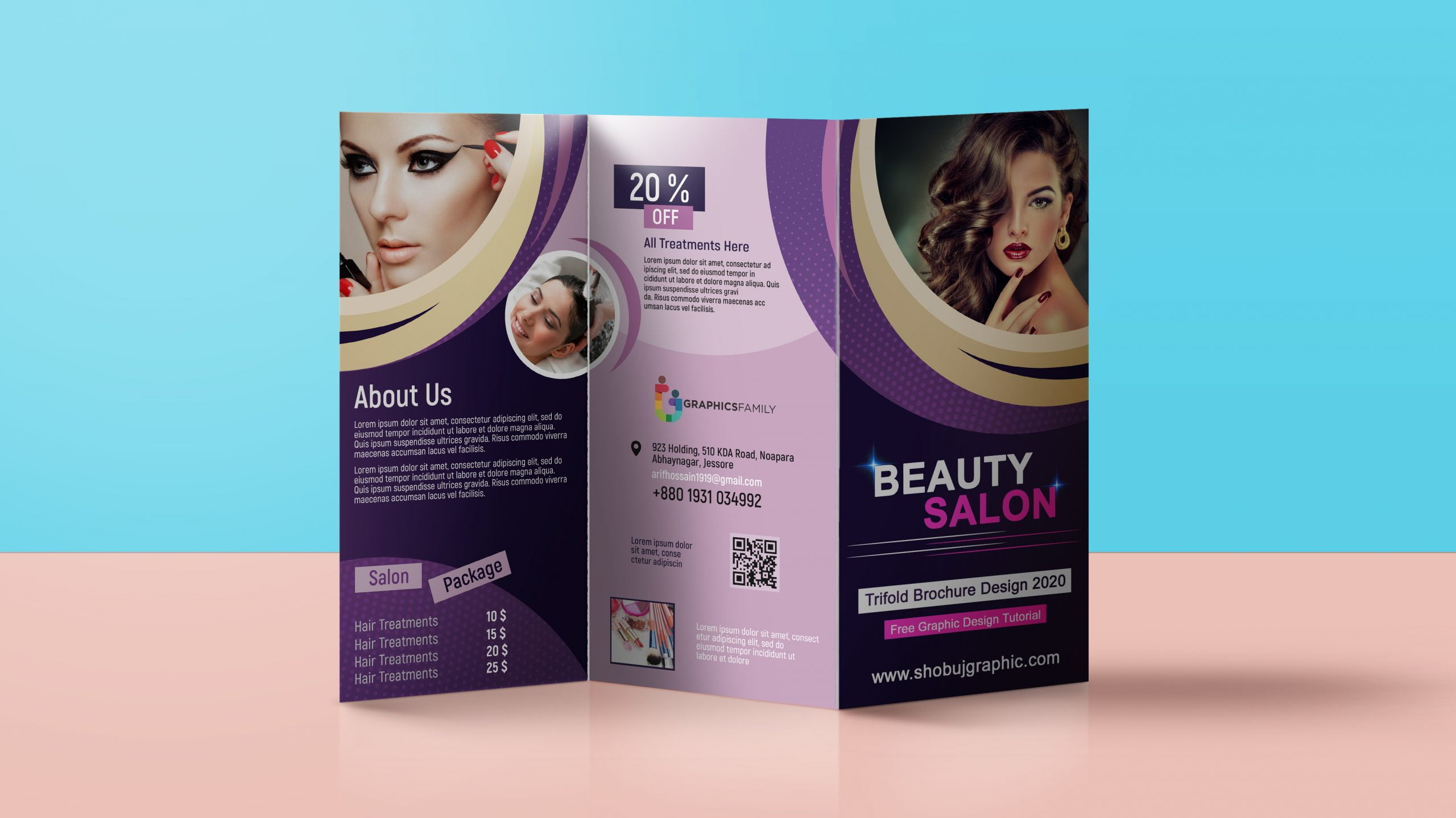 Beauty Salon tri fold brochure design presentation