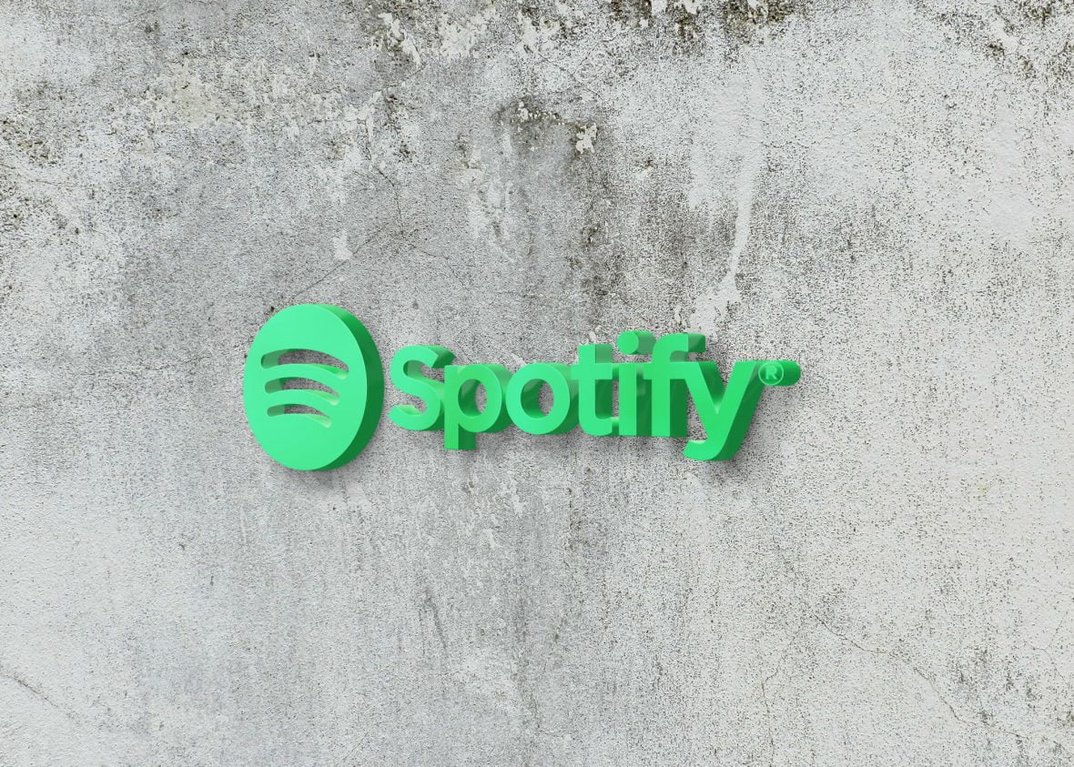 Spotify Realistic 3D Wall PSD Logo Mockup Template