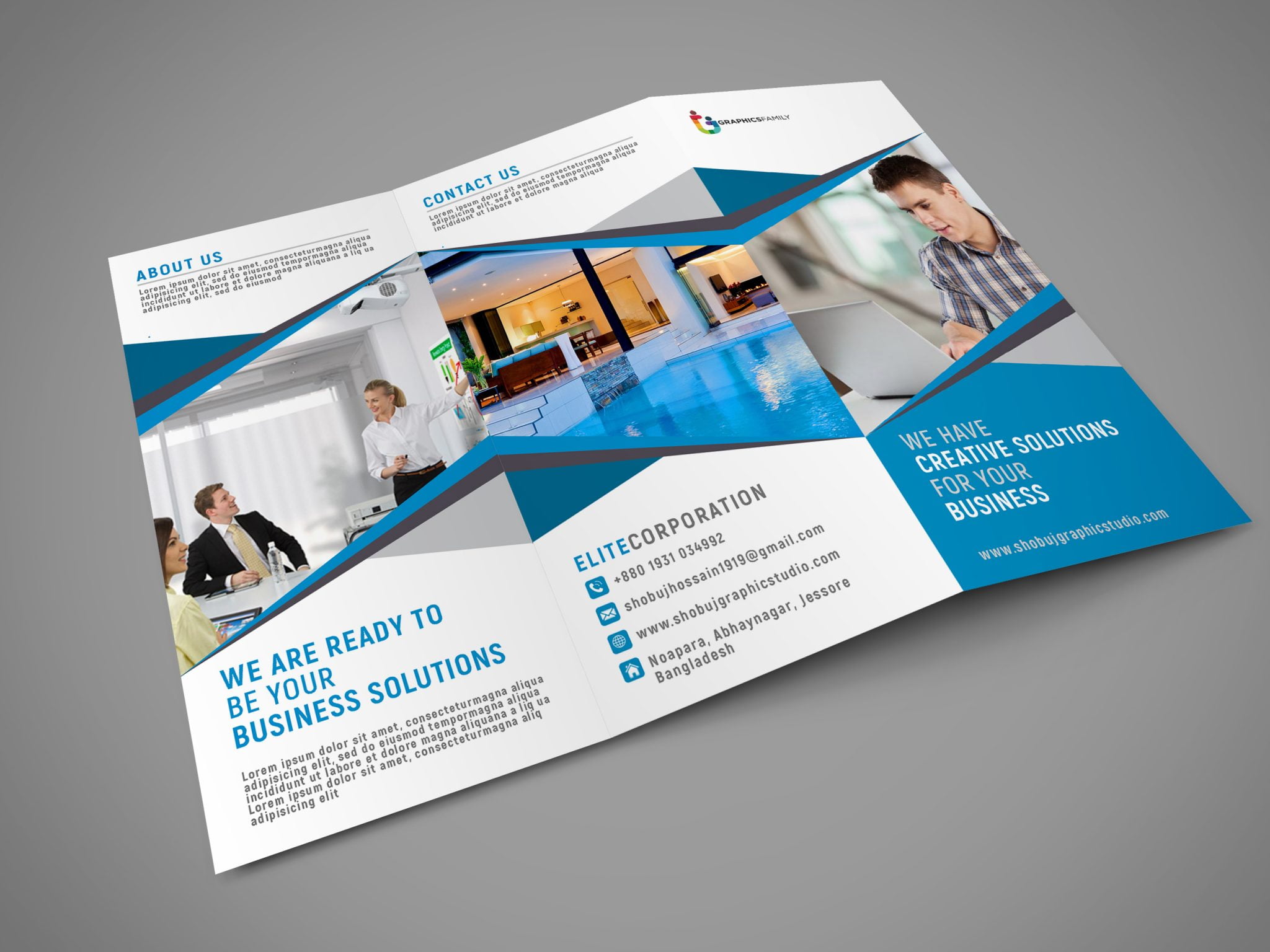 Blue Corporate Tri Fold Brochure Template Free Psd GraphicsFamily