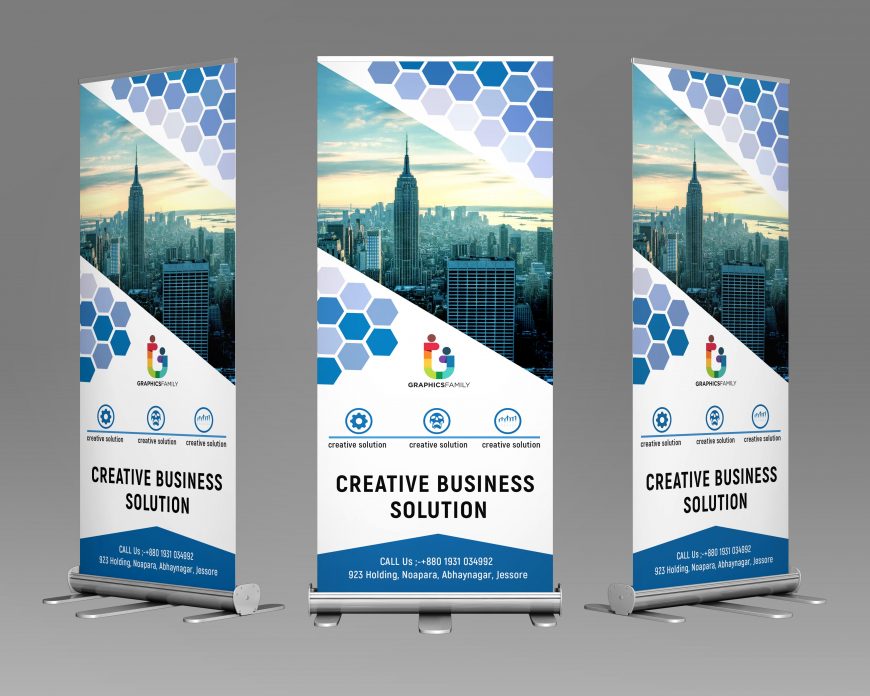 Corporate Polygonal Roll Up Banner Design Template GraphicsFamily