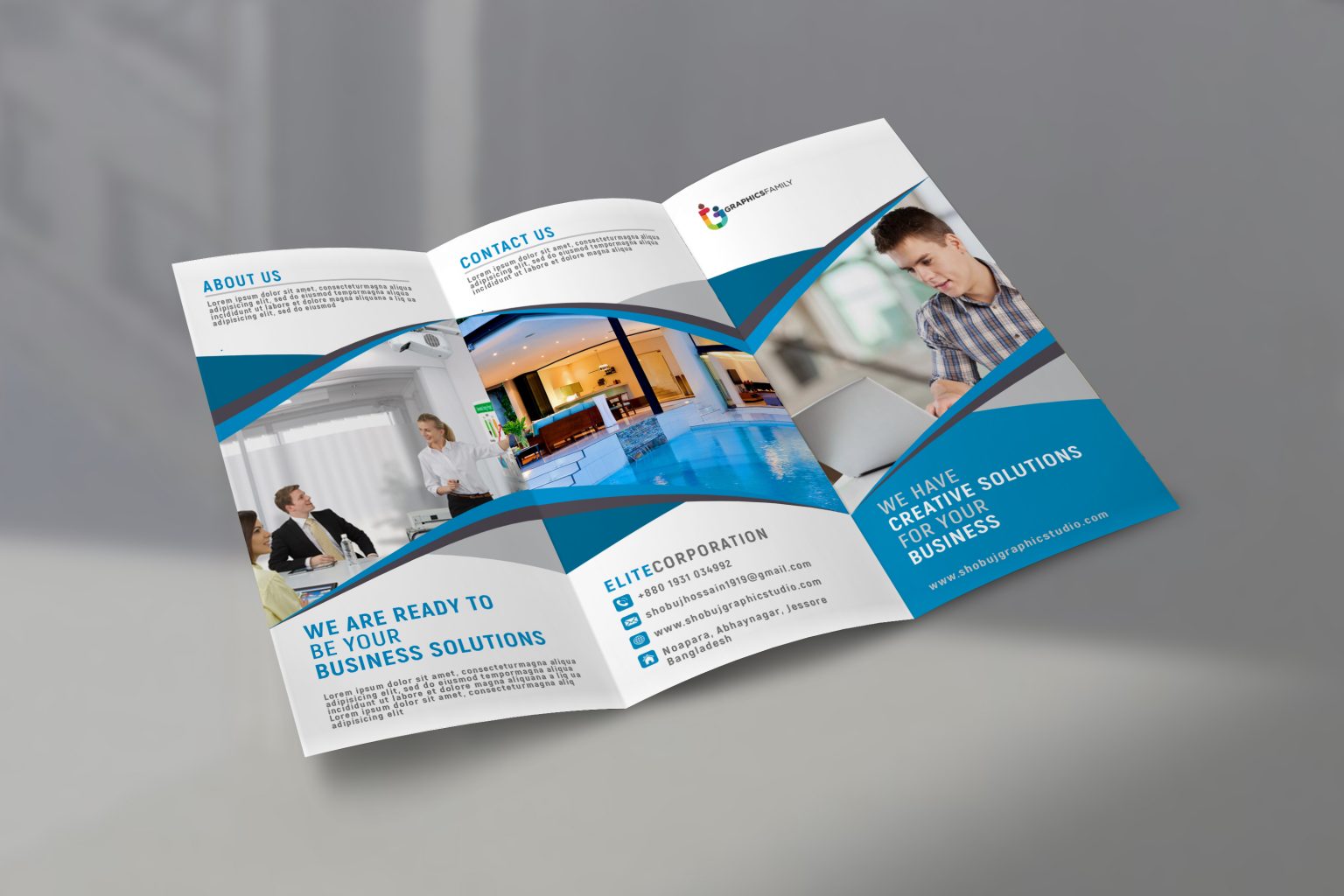 Blue Corporate Tri Fold Brochure Template Free Psd – GraphicsFamily