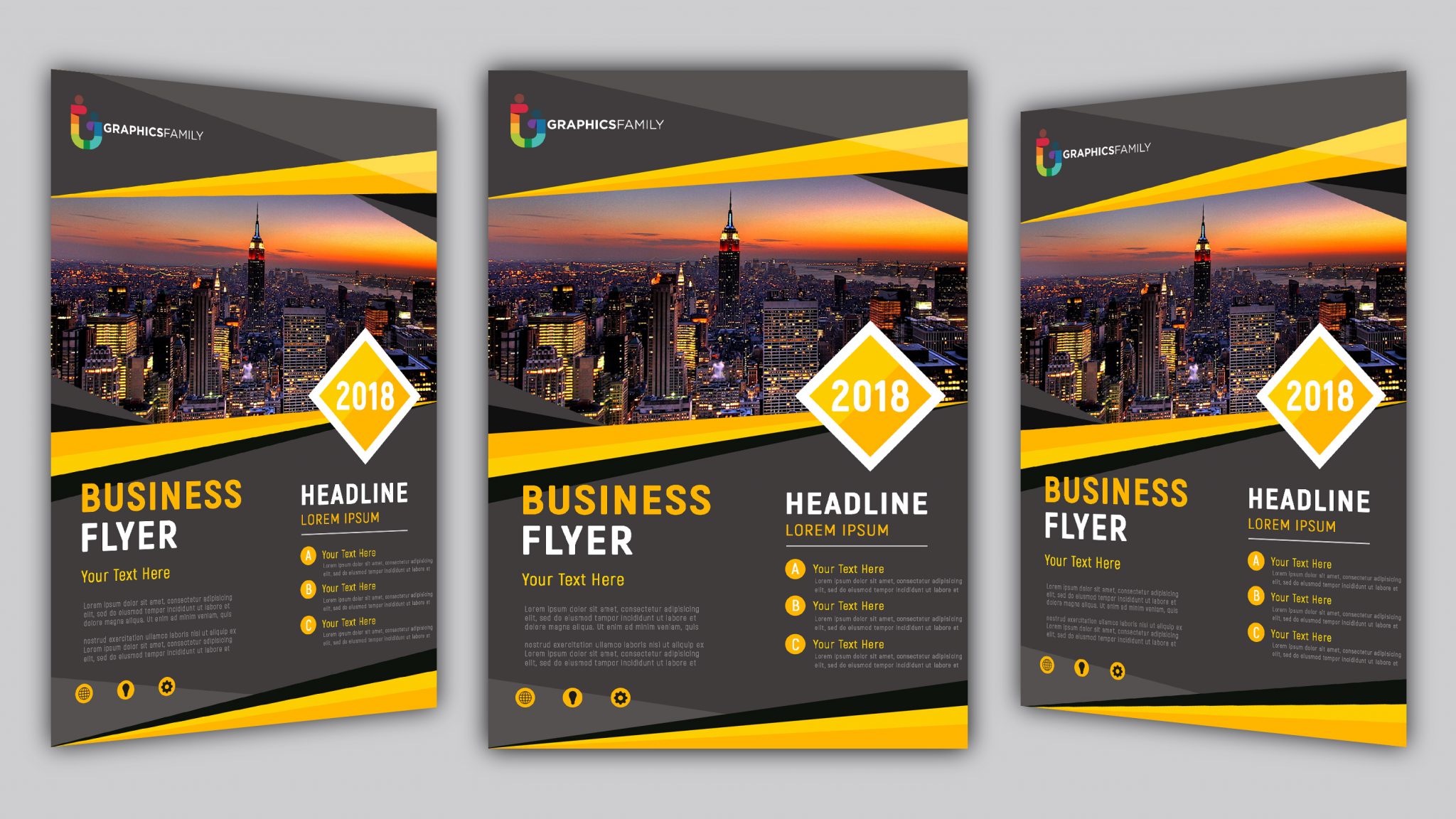 Corporate Flyer Design with Dark and Yellow Psd GraphicsFamily