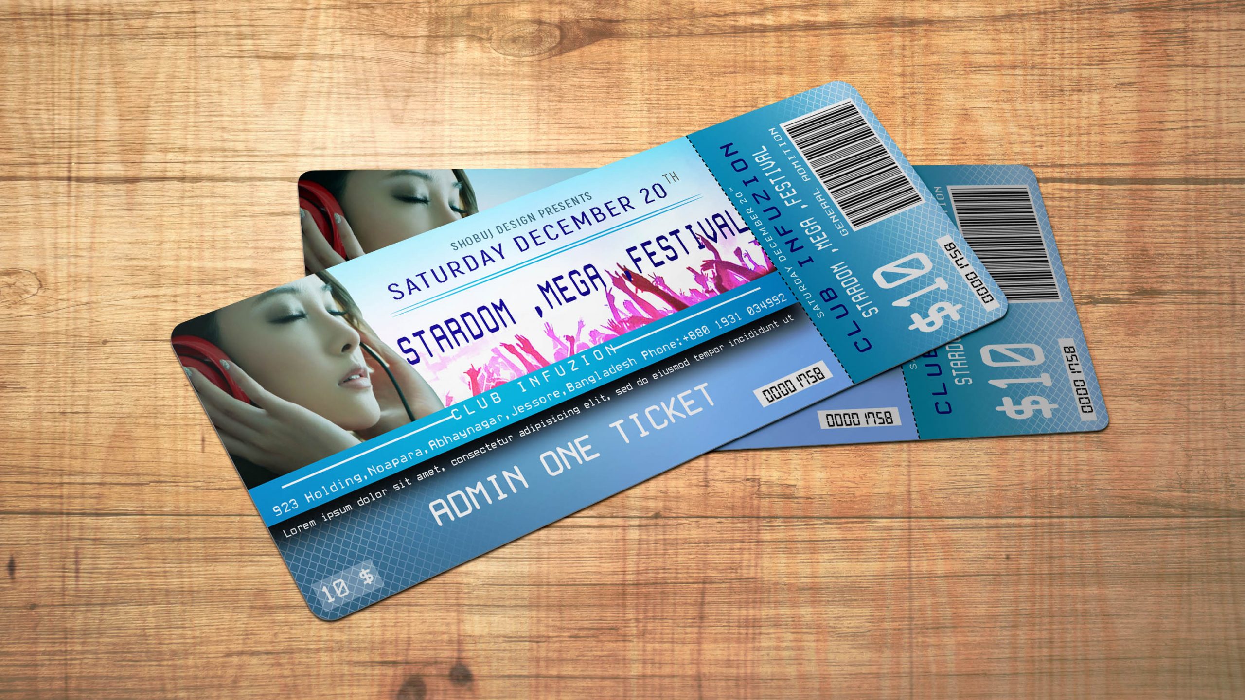 Musical Event Ticket Design Free Template PSD GraphicsFamily