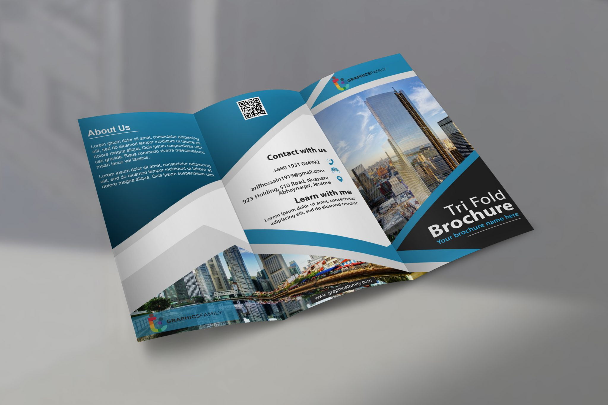 Modern TriFold Brochure Design Template with Flat Style GraphicsFamily