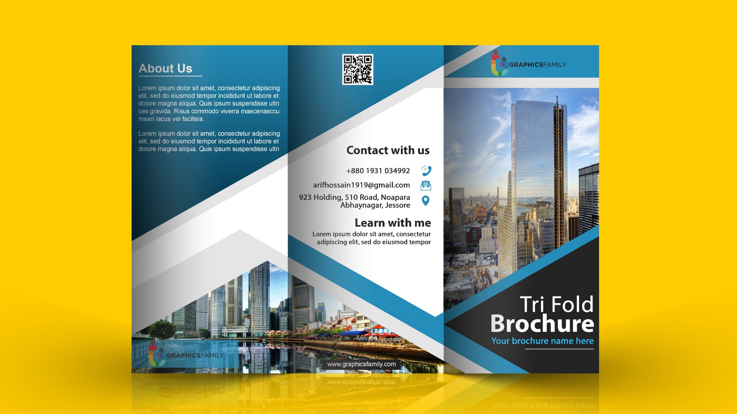 Modern TriFold Brochure Design Template with Flat Style GraphicsFamily