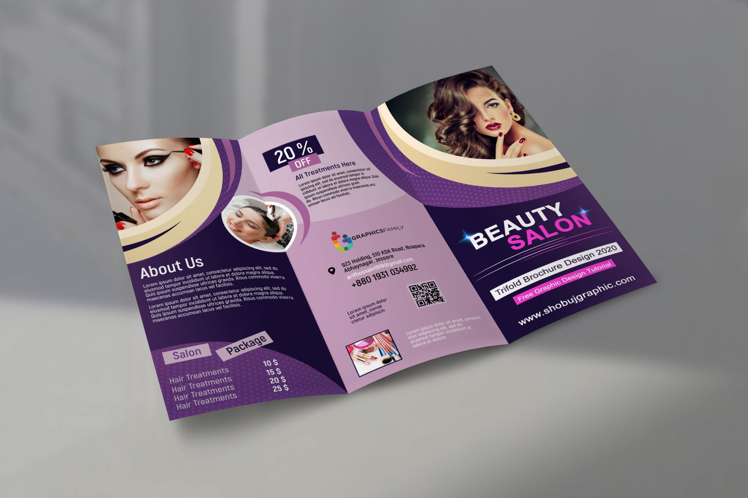 Modern beauty salon tri fold brochure template