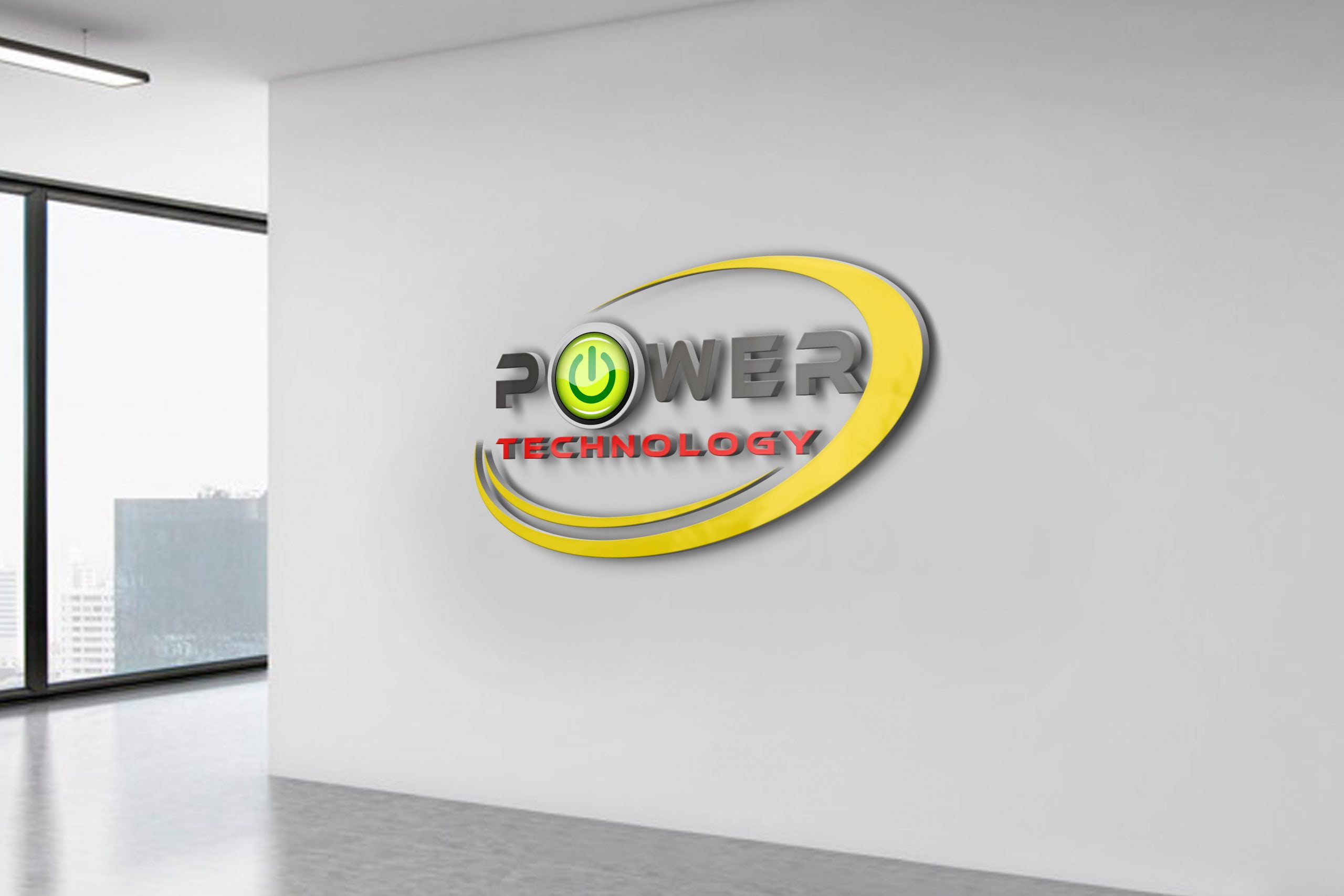Power Technology Logo Design on white wall
