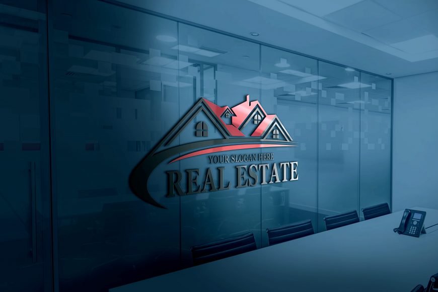 Real-Estate-Logo-Design-on-office-wall-scaled