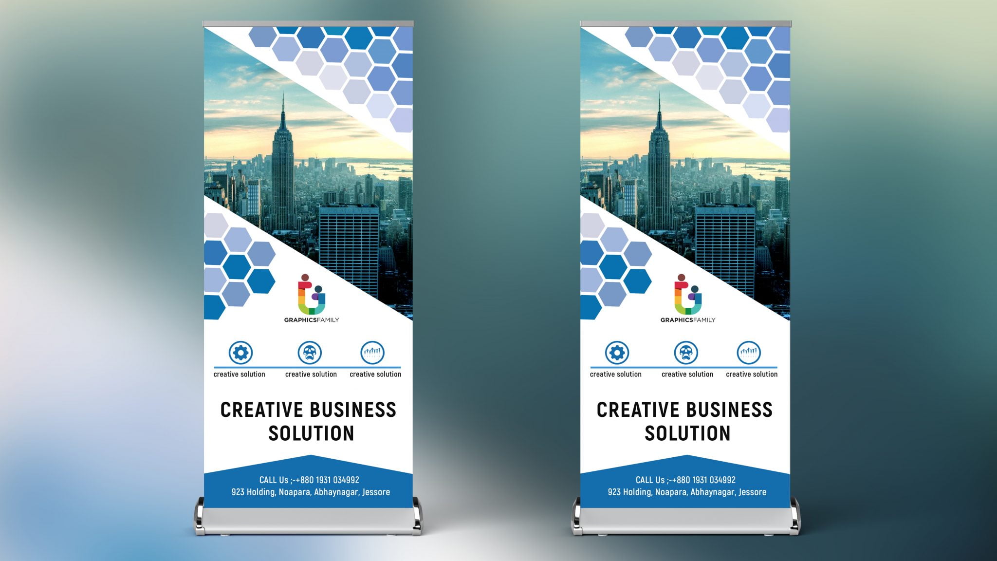 Corporate Polygonal Roll Up Banner Design Template GraphicsFamily