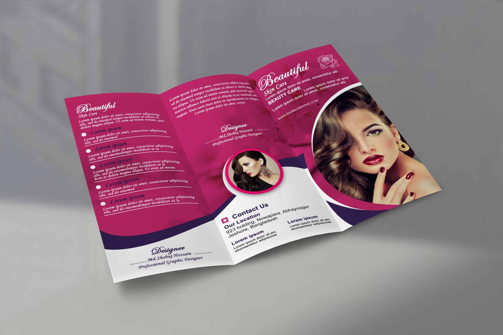Beautiful Skin Care Tri Fold Brochure Template GraphicsFamily
