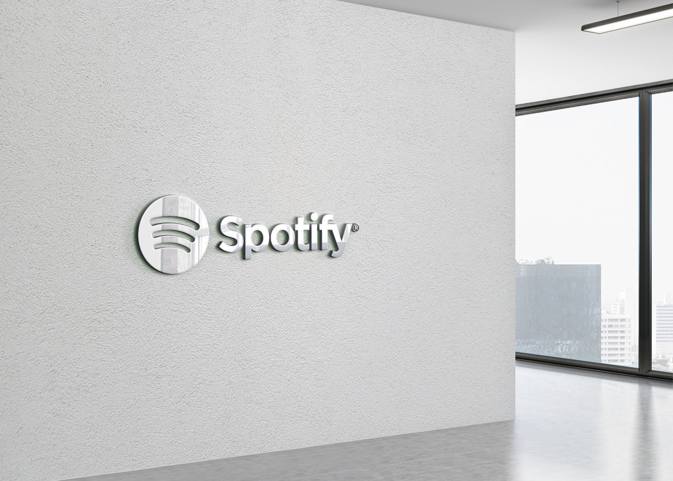 Spotify logo on 3d office wall