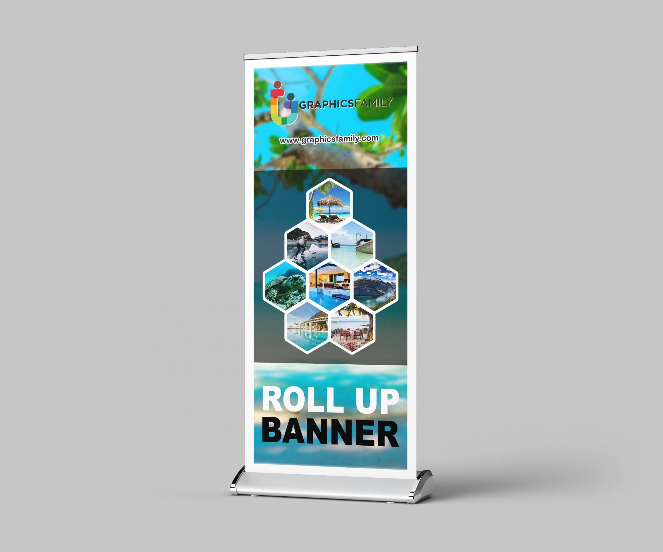 Tourist roll up banner design template 