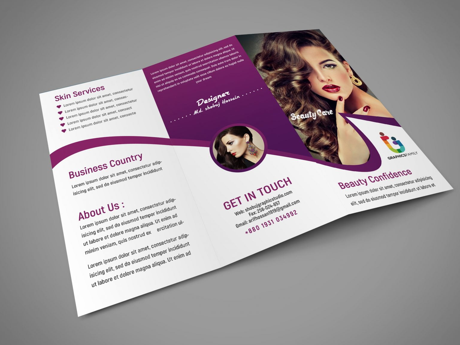 Creative Tri Fold Brochure Design For Beauty Salon Free psd