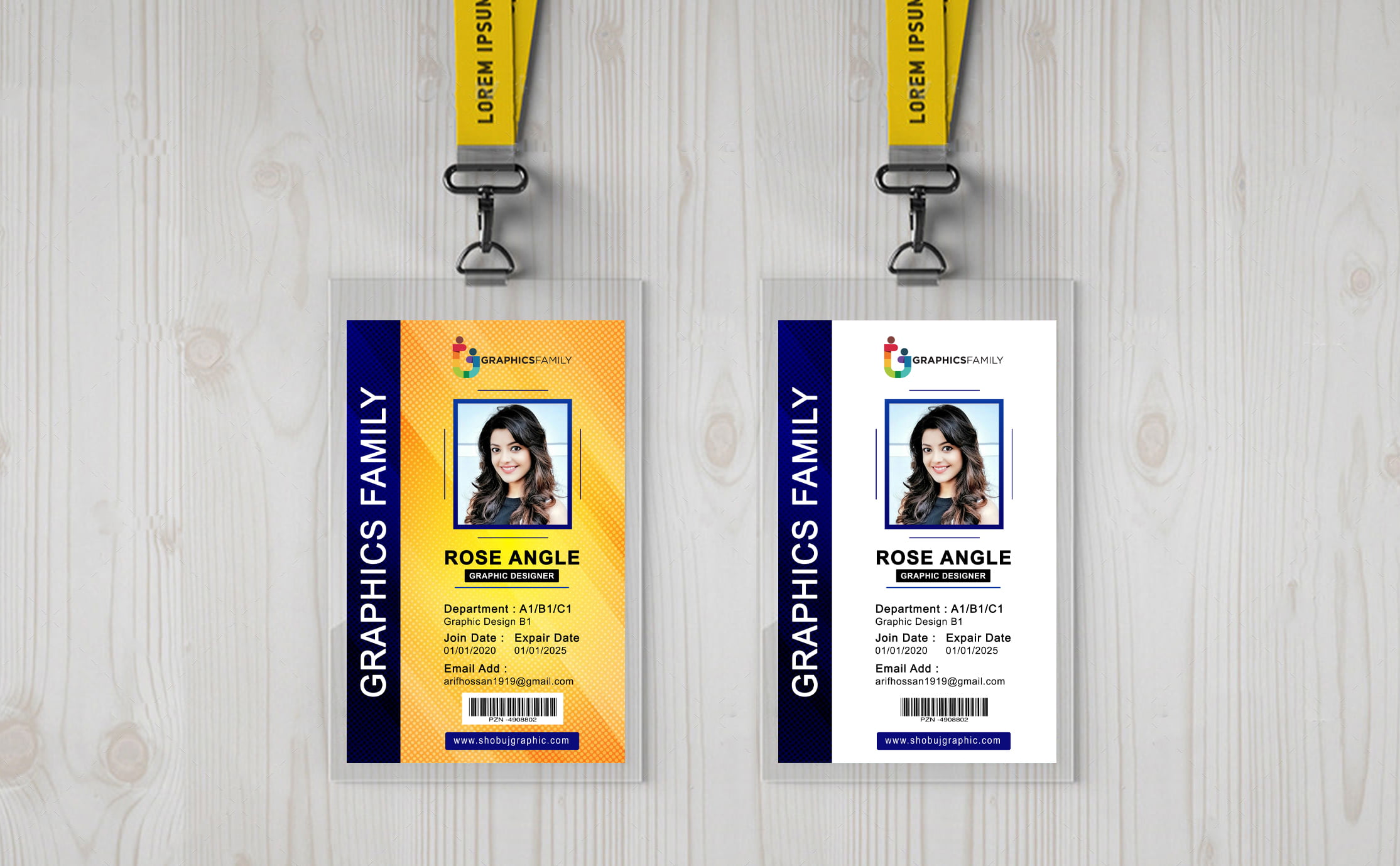 Free Photoshop Employee Vertical Id Card Design – GraphicsFamily With Regard To Id Card Design Template Psd Free Download
