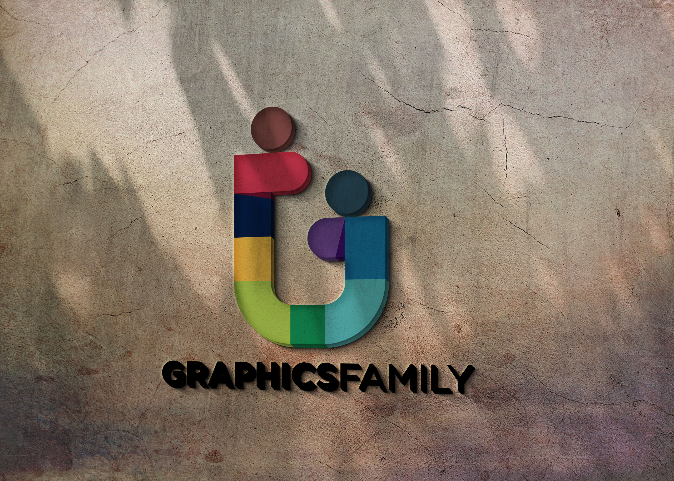Graphics family logo on 3d crack wall