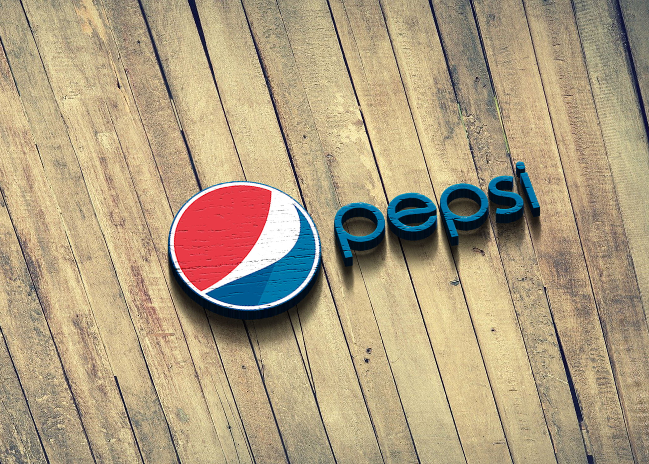 Pepsi logo on 3d wood mockup