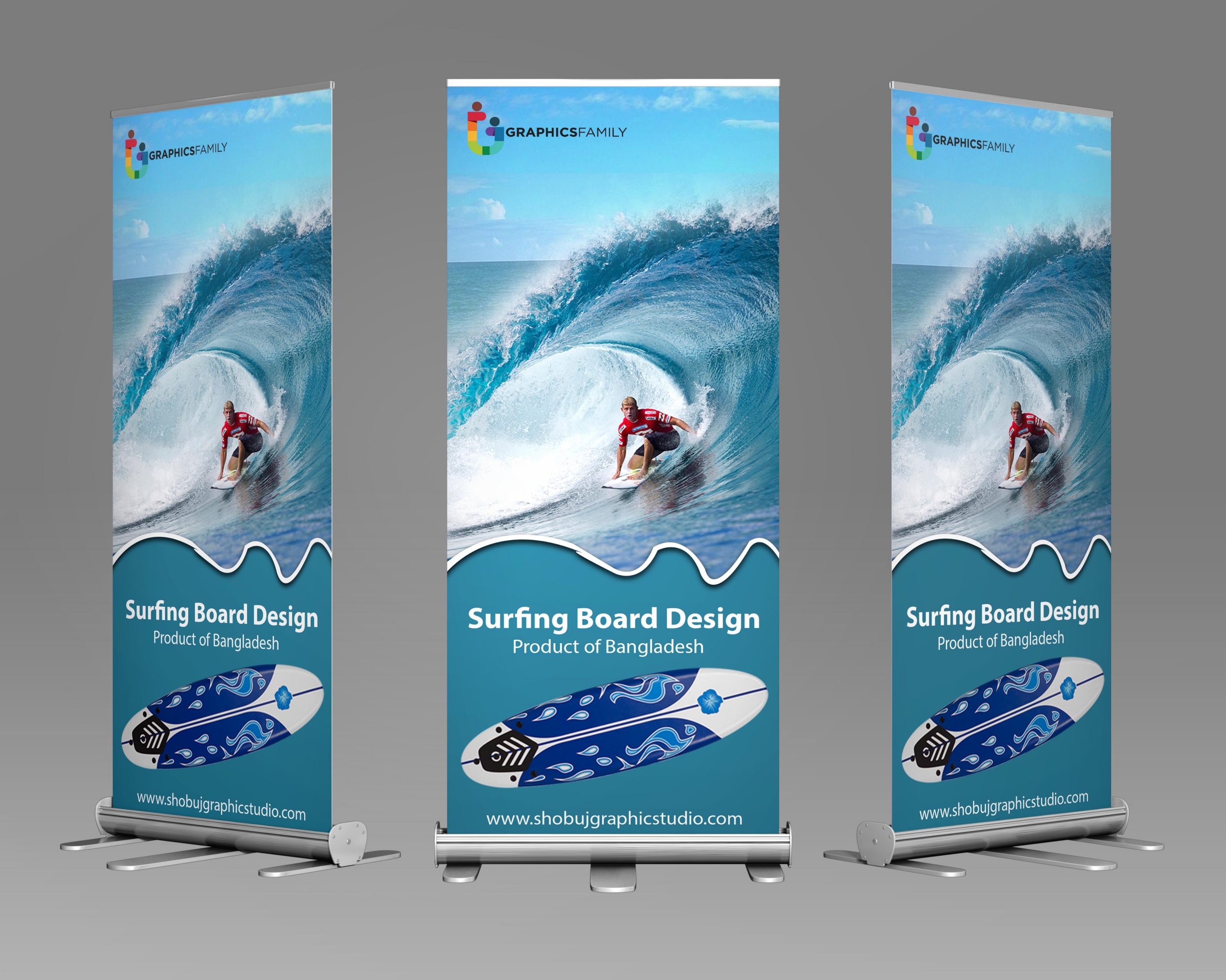 Sea Surfing Roll Up Banner Design Free Template