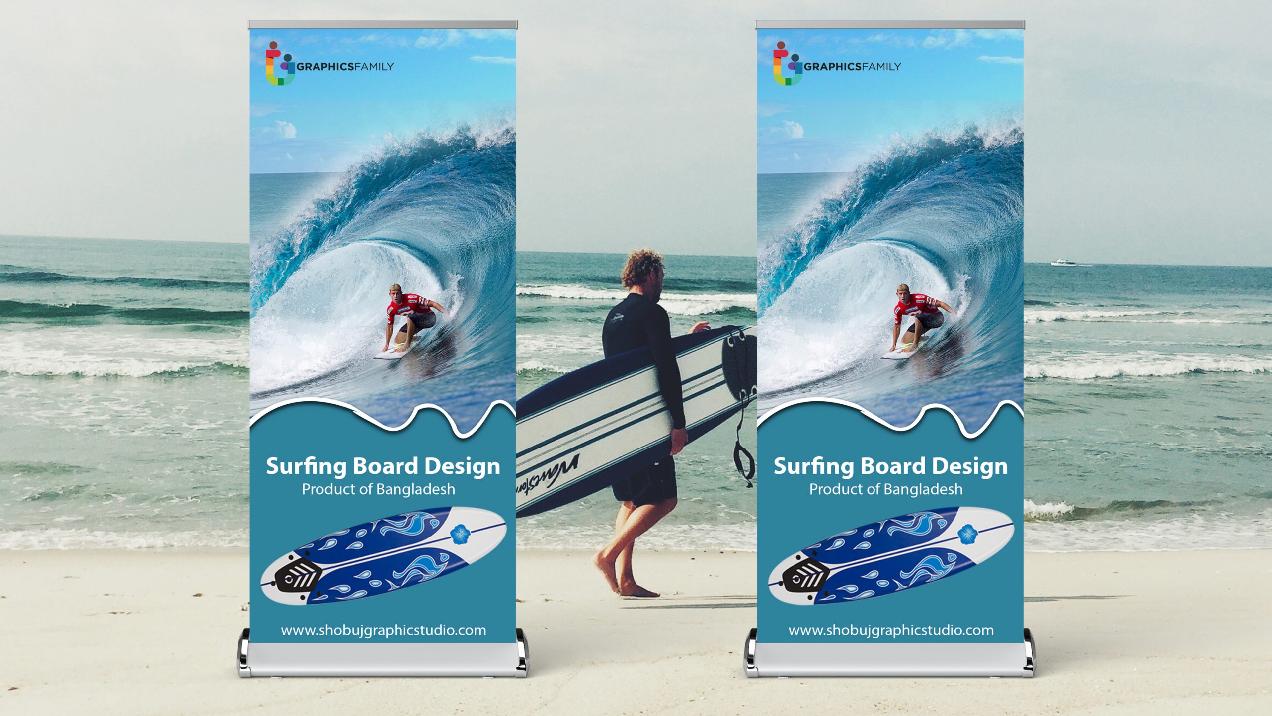 Sea Surfing Roll Up Banner Free psd