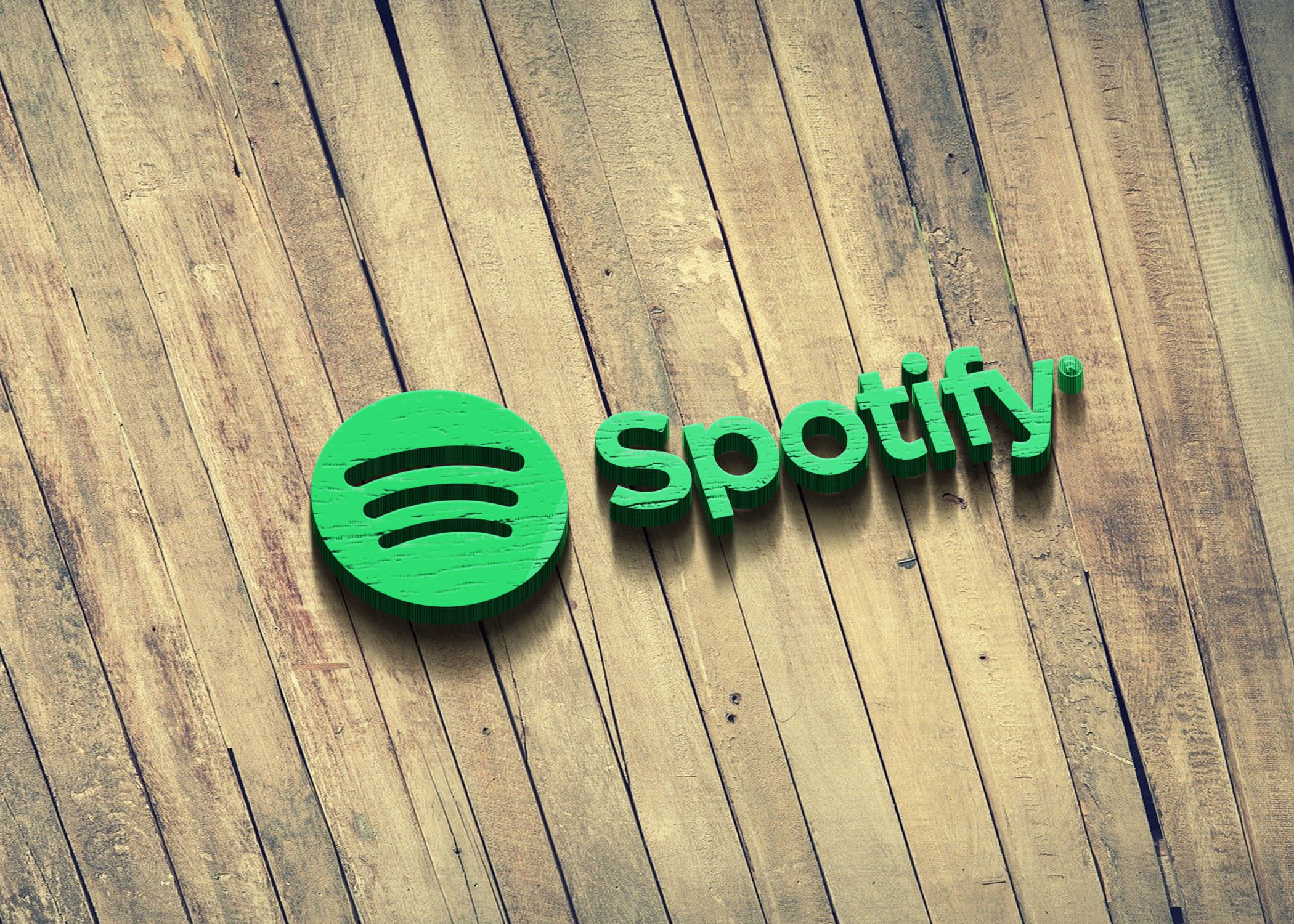 Spotify logo on realistice wood mockup