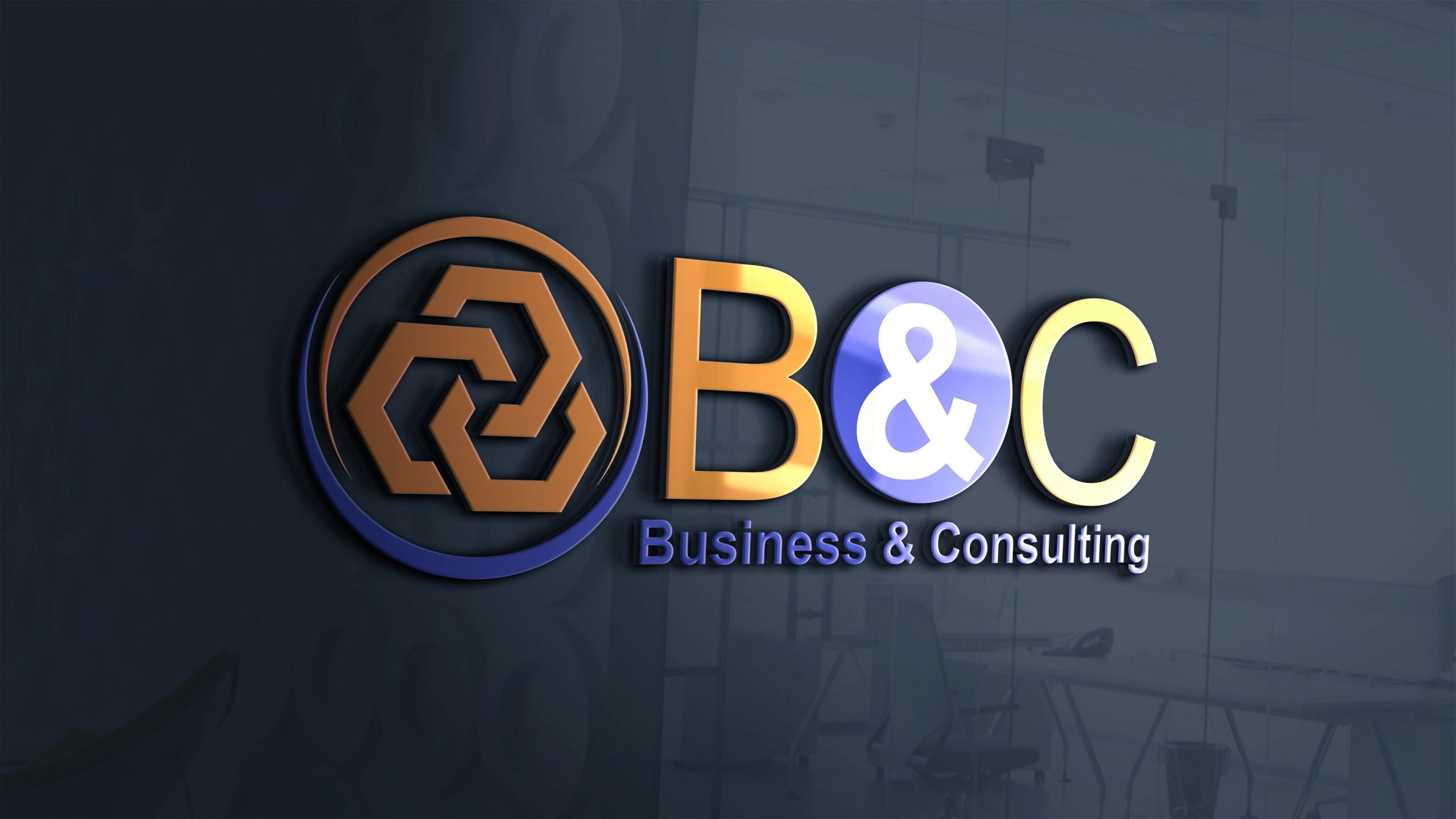 business consulting logo on 3d glass window