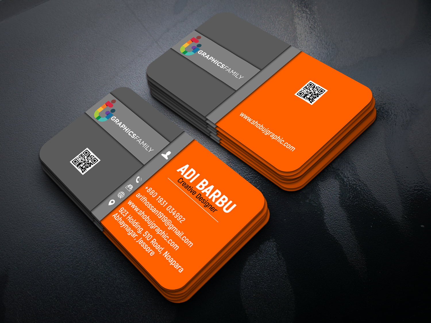 Business Card Design In Gray and Orange Color Free Template Throughout Business Card Template Photoshop Cs6