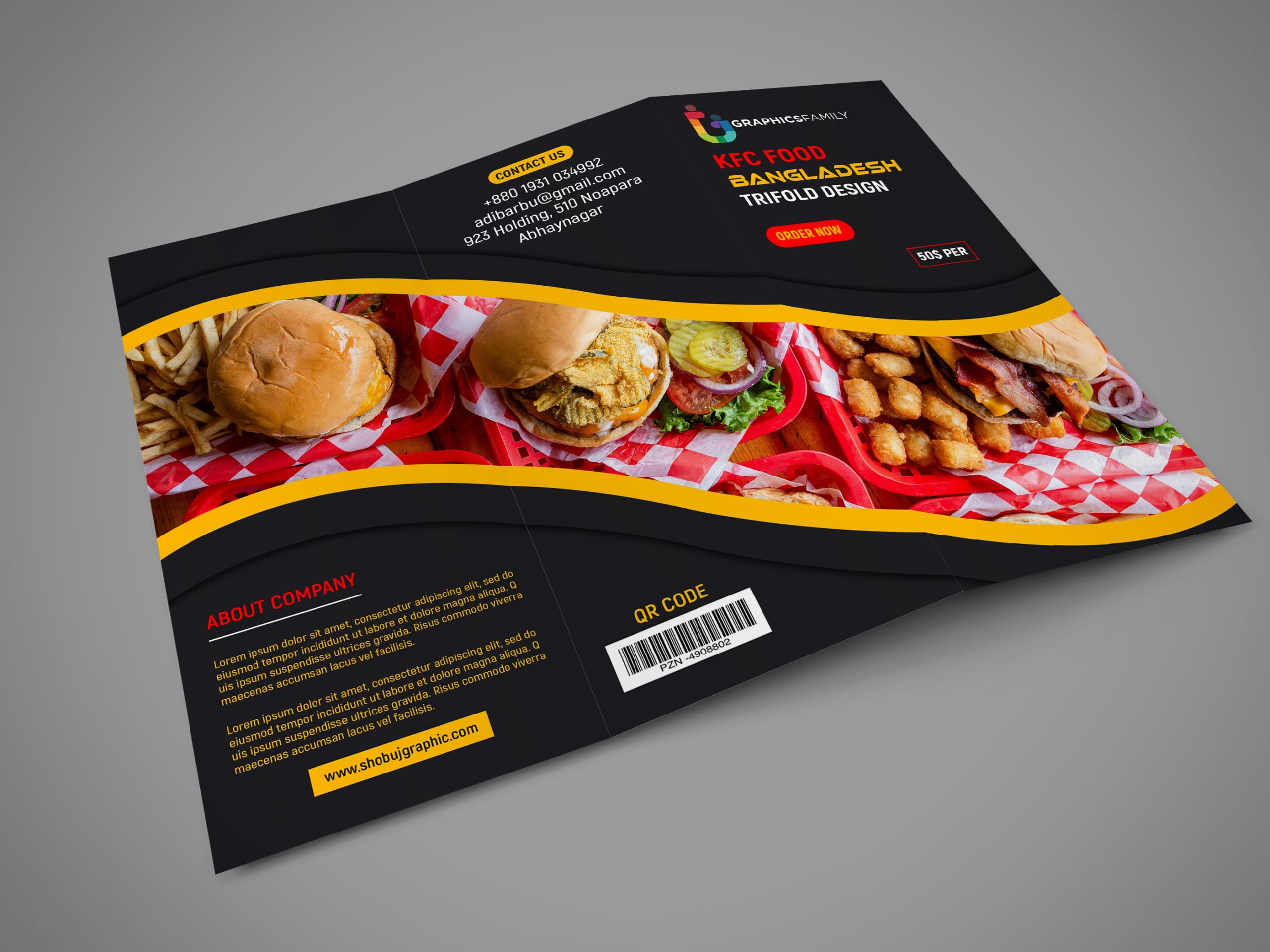 Food Menu Trifold Brochure Design Free Template GraphicsFamily
