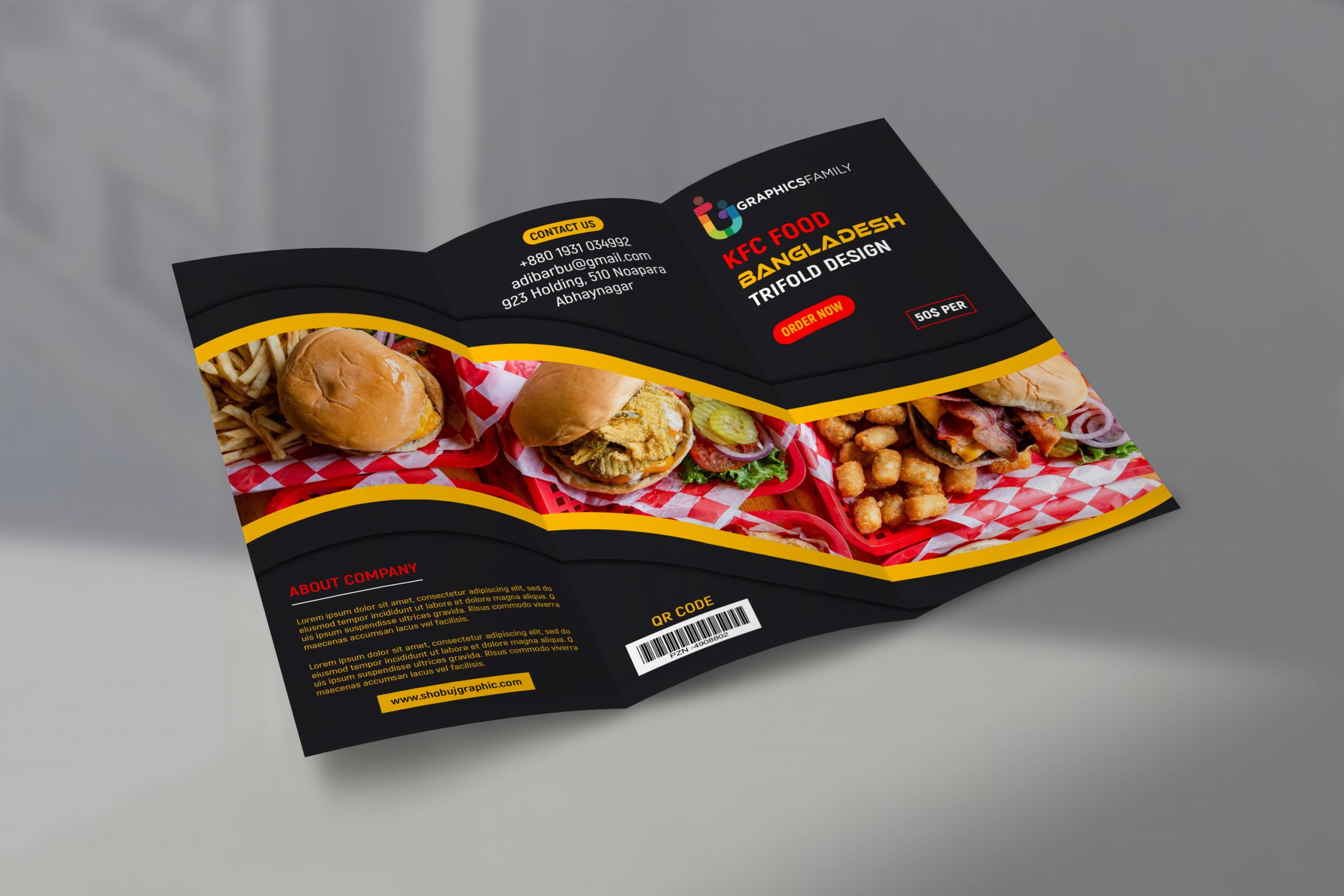 Food Menu Trifold Brochure Design Free Template GraphicsFamily