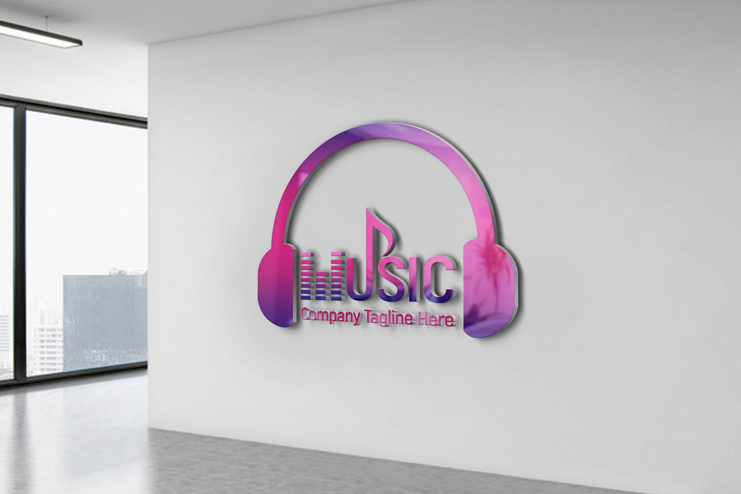 Free music logo design on white wall