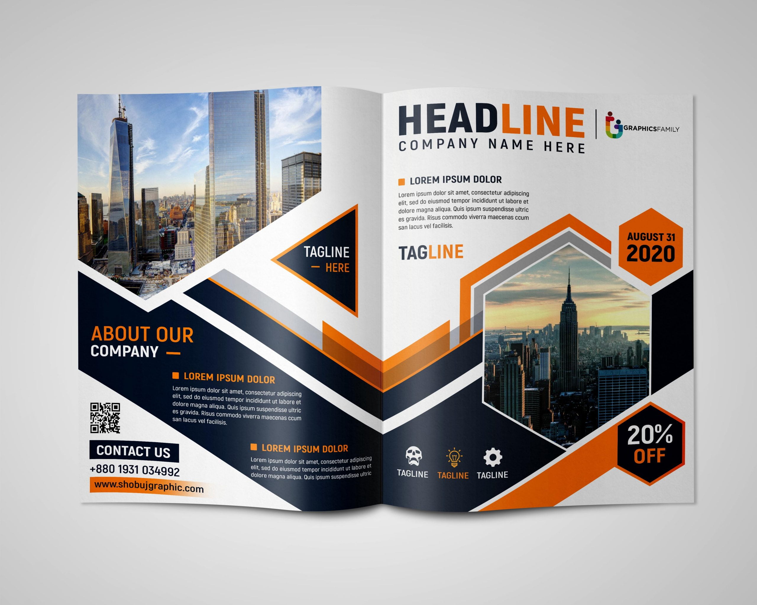 Bi fold brochure psd deals template