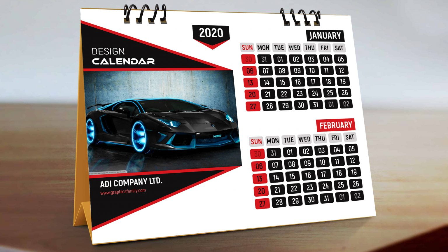 Professional Desk Calendar in Black and Red Free PSD Source ...