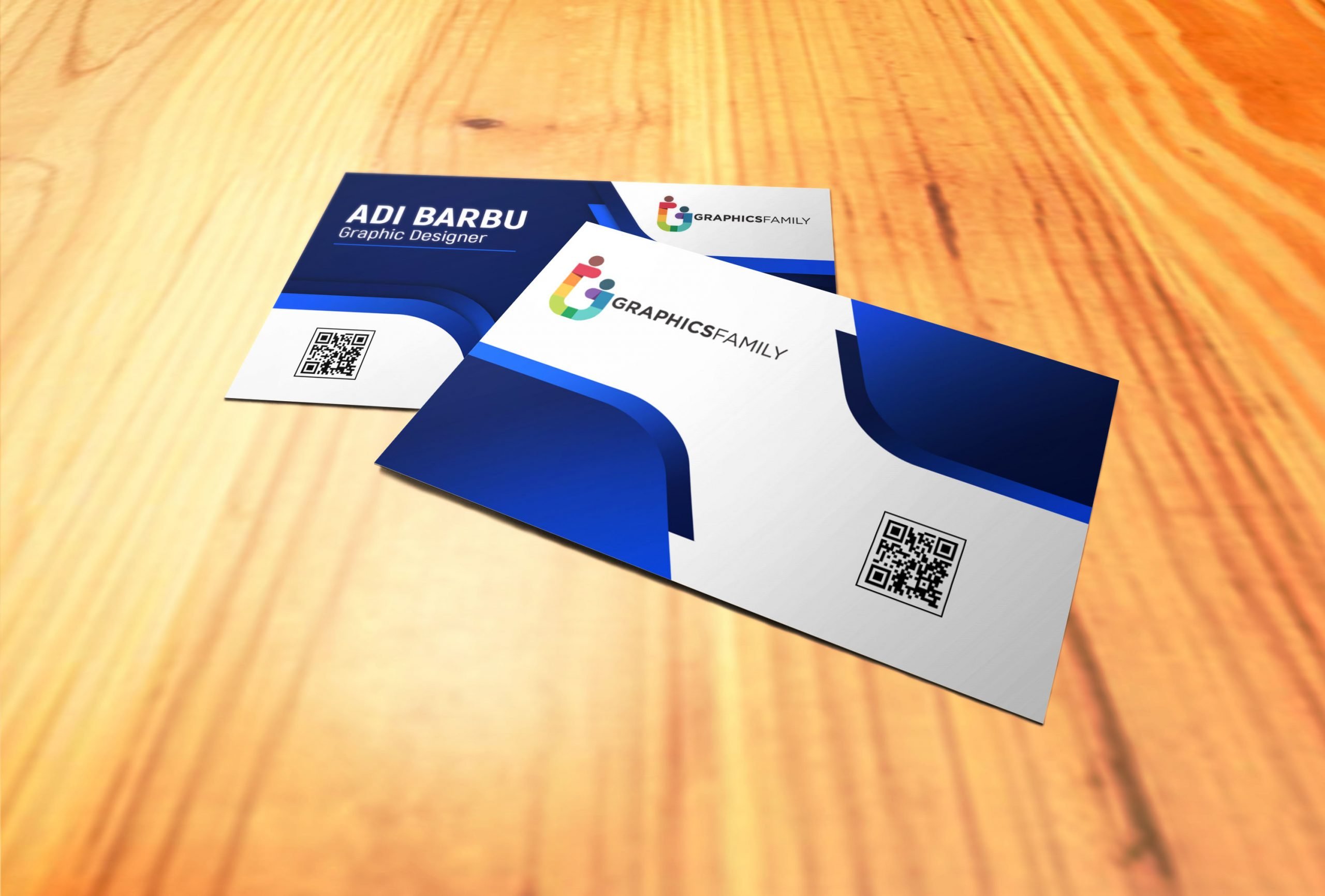 Professional business card design on wood mockup presentation