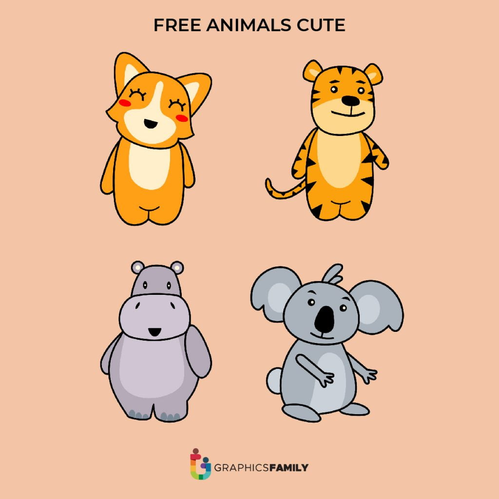 Cat, Hippo, Koala Bear and Tiger Free Vector Illustration – GraphicsFamily