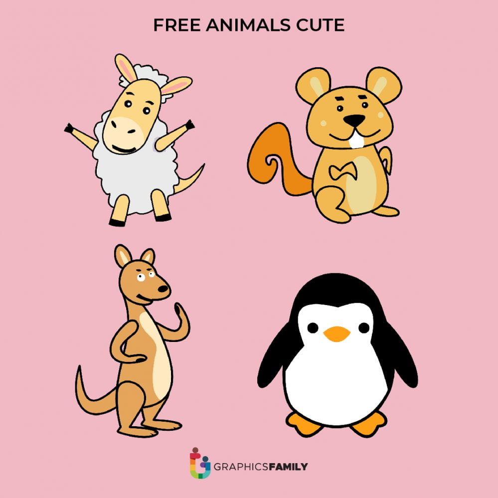 Sheep, Mouse, Penguin, Kangaroo Vectors Free Animals Cute Design –  GraphicsFamily