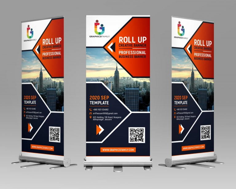 Vertical Business Promotion Roll Up Banner Design Free Template