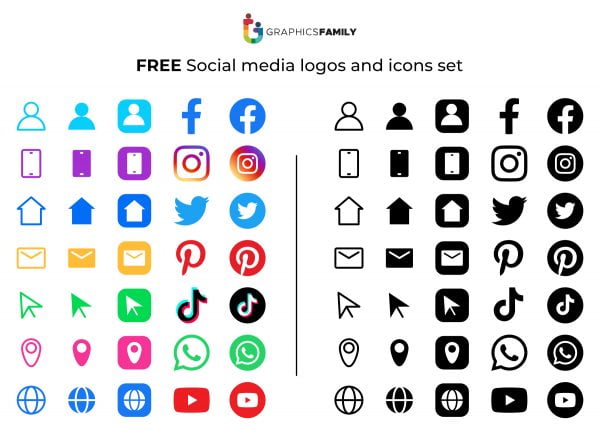 Free Social media logos and icons set – GraphicsFamily