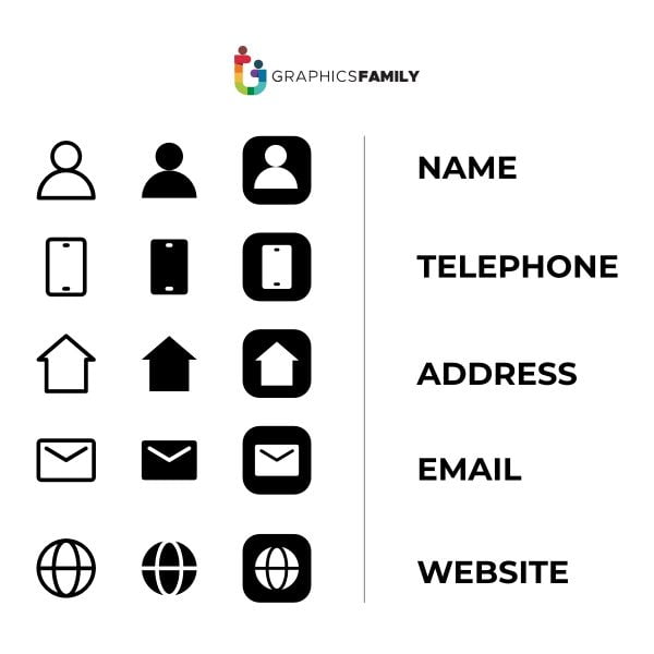 Simple Icons Collection for Business Card Design – GraphicsFamily
