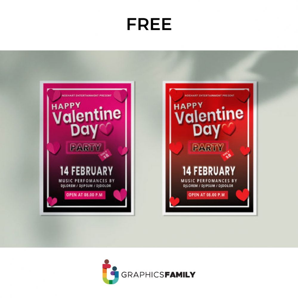 Free Valentine Party Flyer Graphic – GraphicsFamily