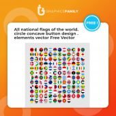 All national flags of the world. Circle concave button design elements Free Vector