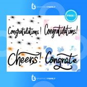 Free Congrats lettering. congratulation text labels, cheers sign decorated with golden burst and stars and congratulations