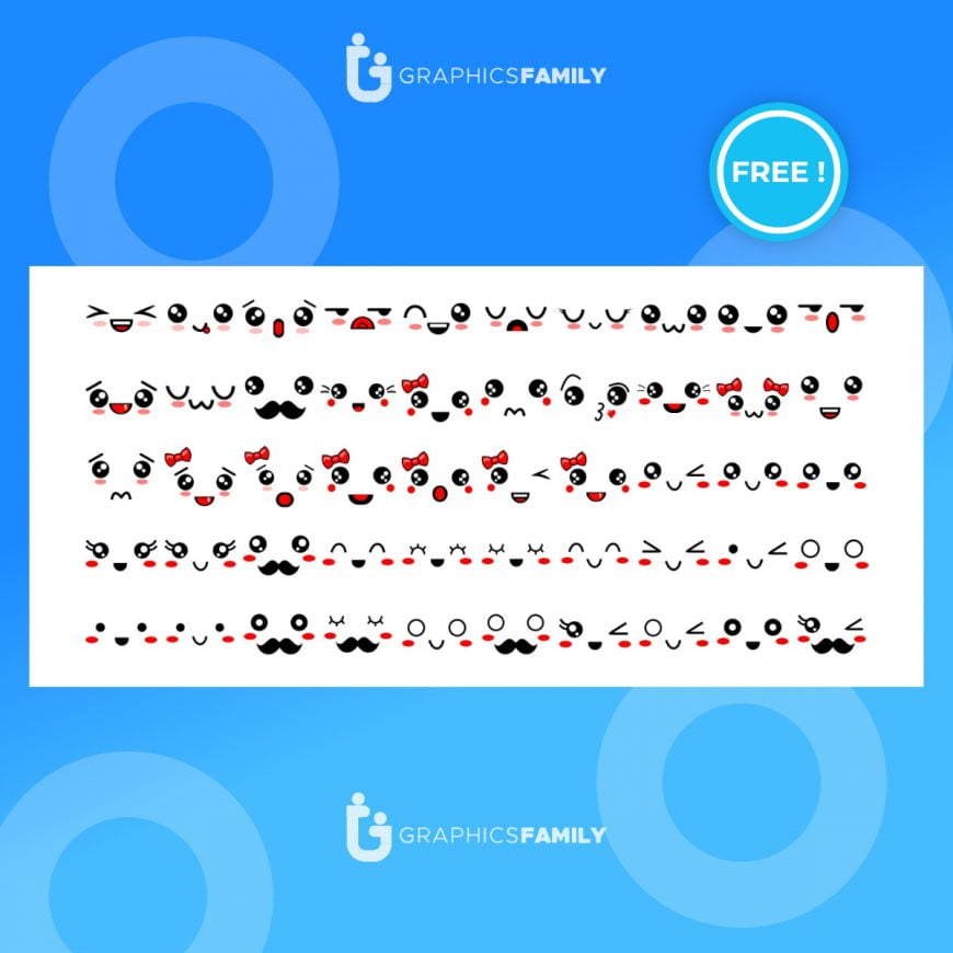 Free Expressive eyes and mouth, smiling, crying and surprised character face expressions vector illustration set