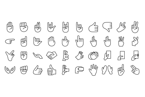 Hand gestures line icon set