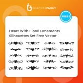 Heart With Floral Ornaments Silhouettes Set Free Vector