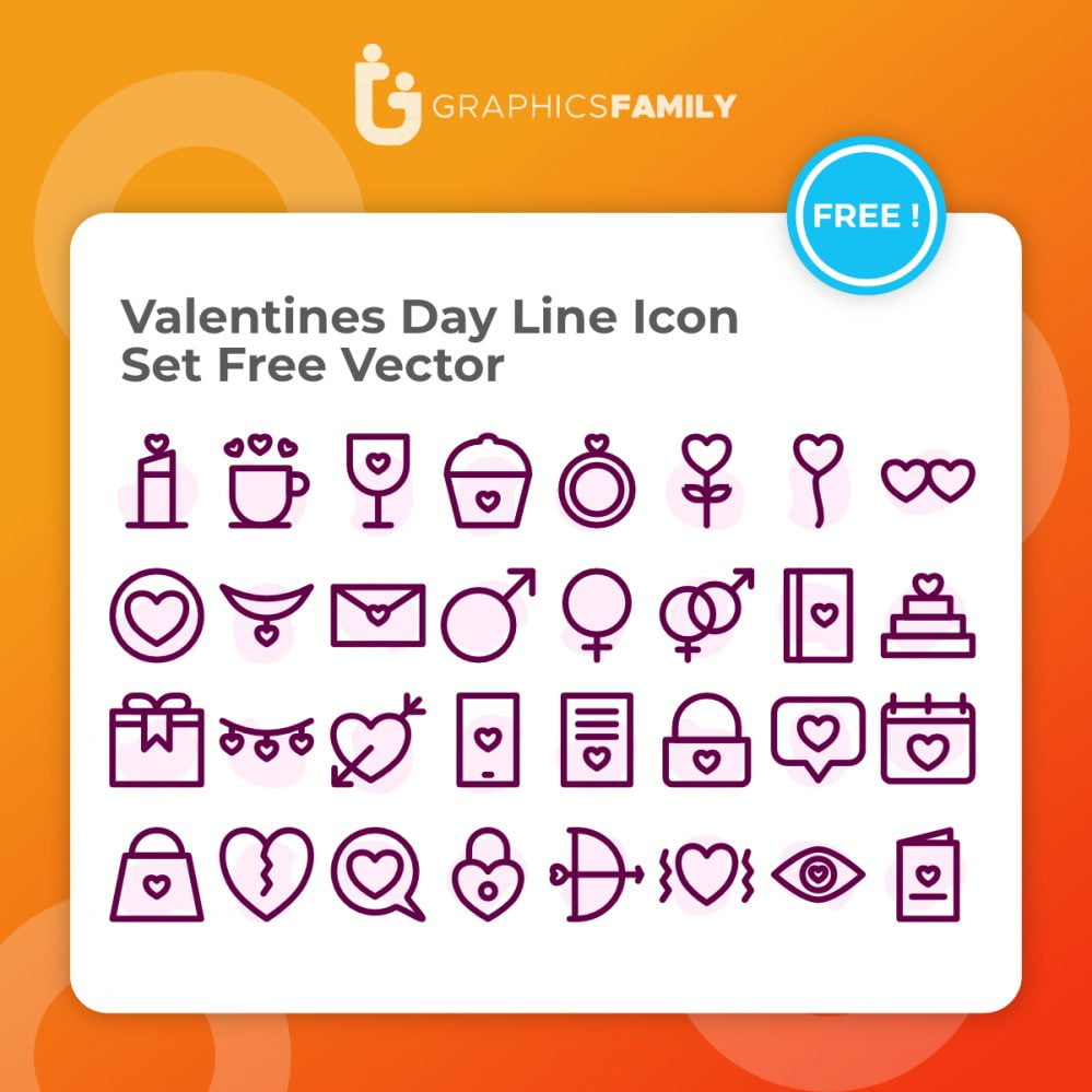 Valentines Day Line Icon Set Free Vector