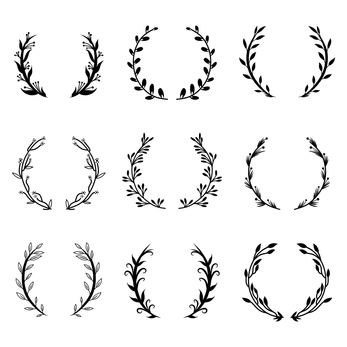 Various round floral and laurel frames set