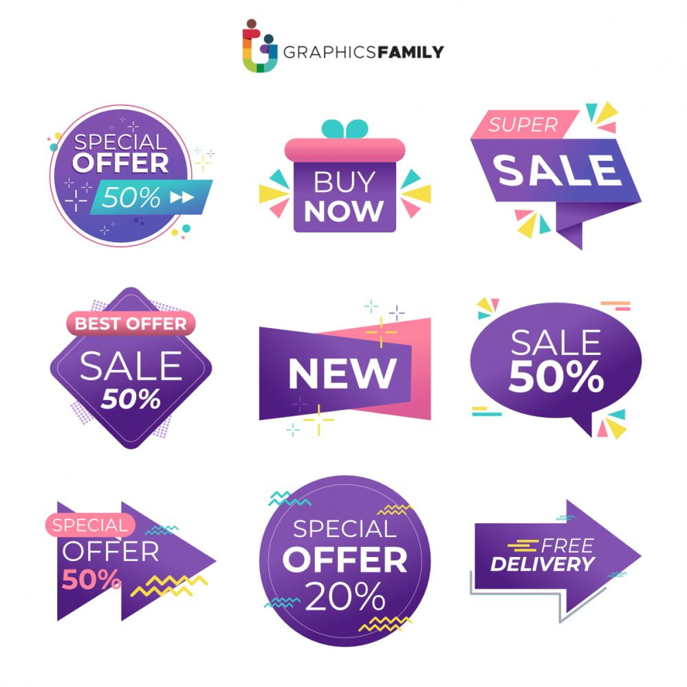 Offer sale labels and banners icon set design, shopping and discount theme illustration
