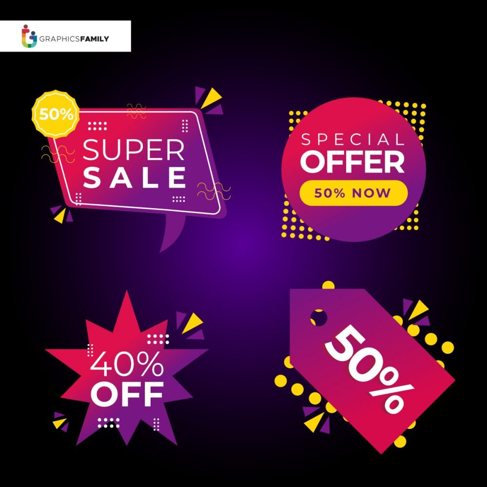 Offer sale labels and banners symbol collection design, shopping and discount theme illustration