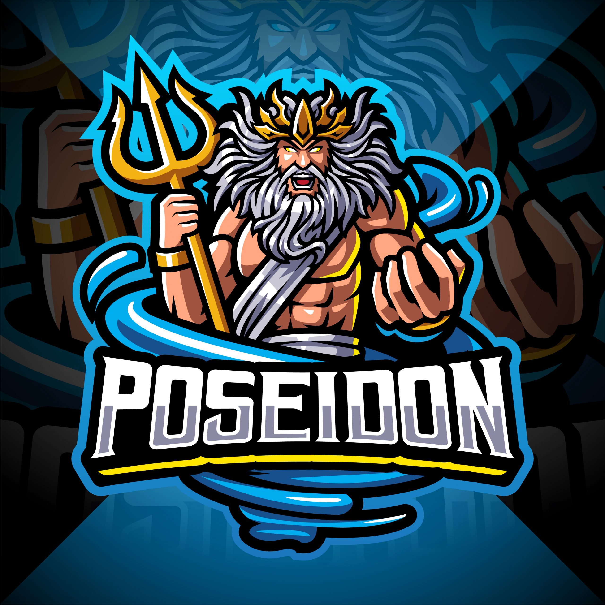 Poseidon Esport Mascot Logo Design With Trident Weapon – GraphicsFamily