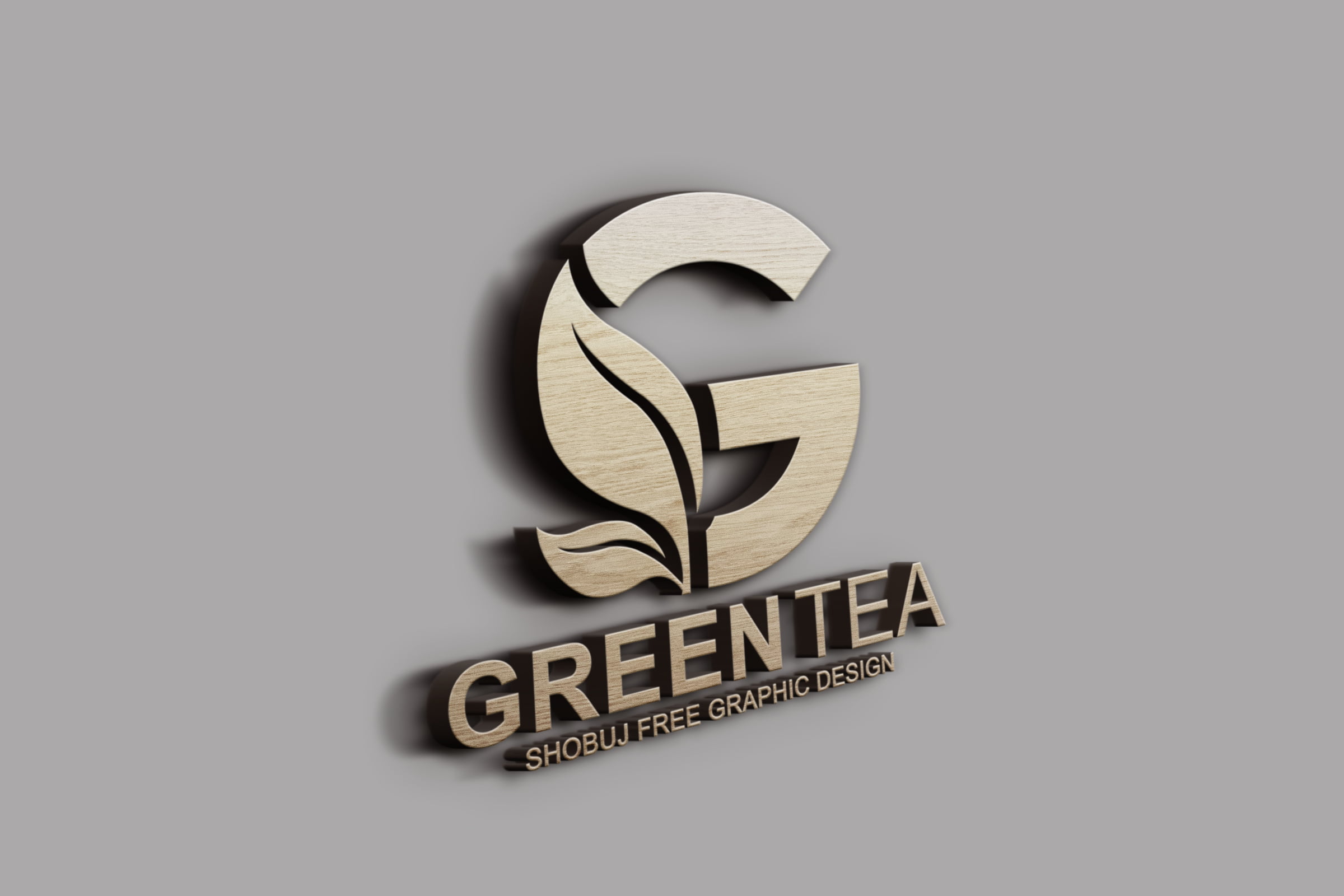 Green Tea Vector Logo Design 3D wall mockup
